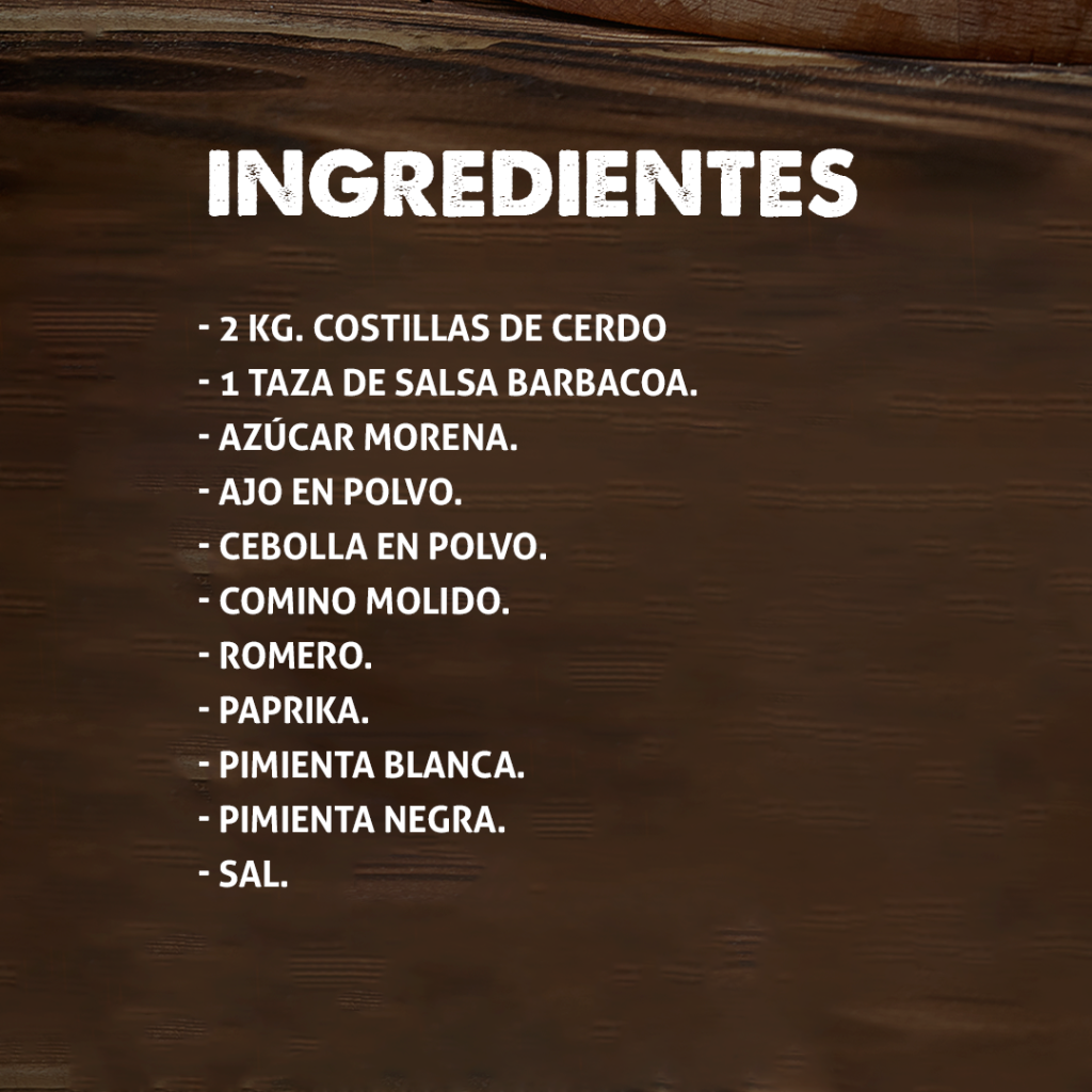 Ingredientes necesarios para preparar costilla de cerdo al horno.