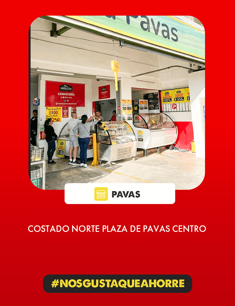 Exterior del punto de venta de Carnicerías Promociones Frescas en Pavas, San José, Costa Rica, mostrando la dirección exacta, el letrero y la entrada principal de la tienda