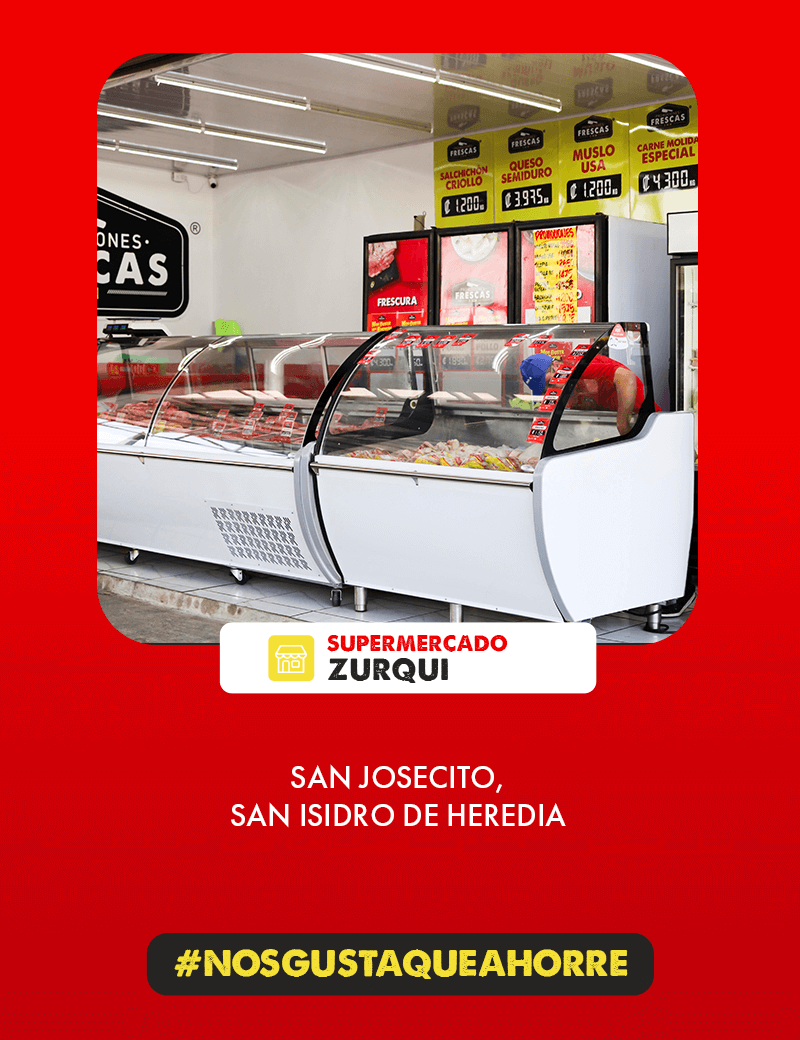 Interior del punto de venta de Carnicerías Promociones Frescas en Super Zurquí en San Josecito de San Isidro de Heredia, mostrando la dirección exacta.