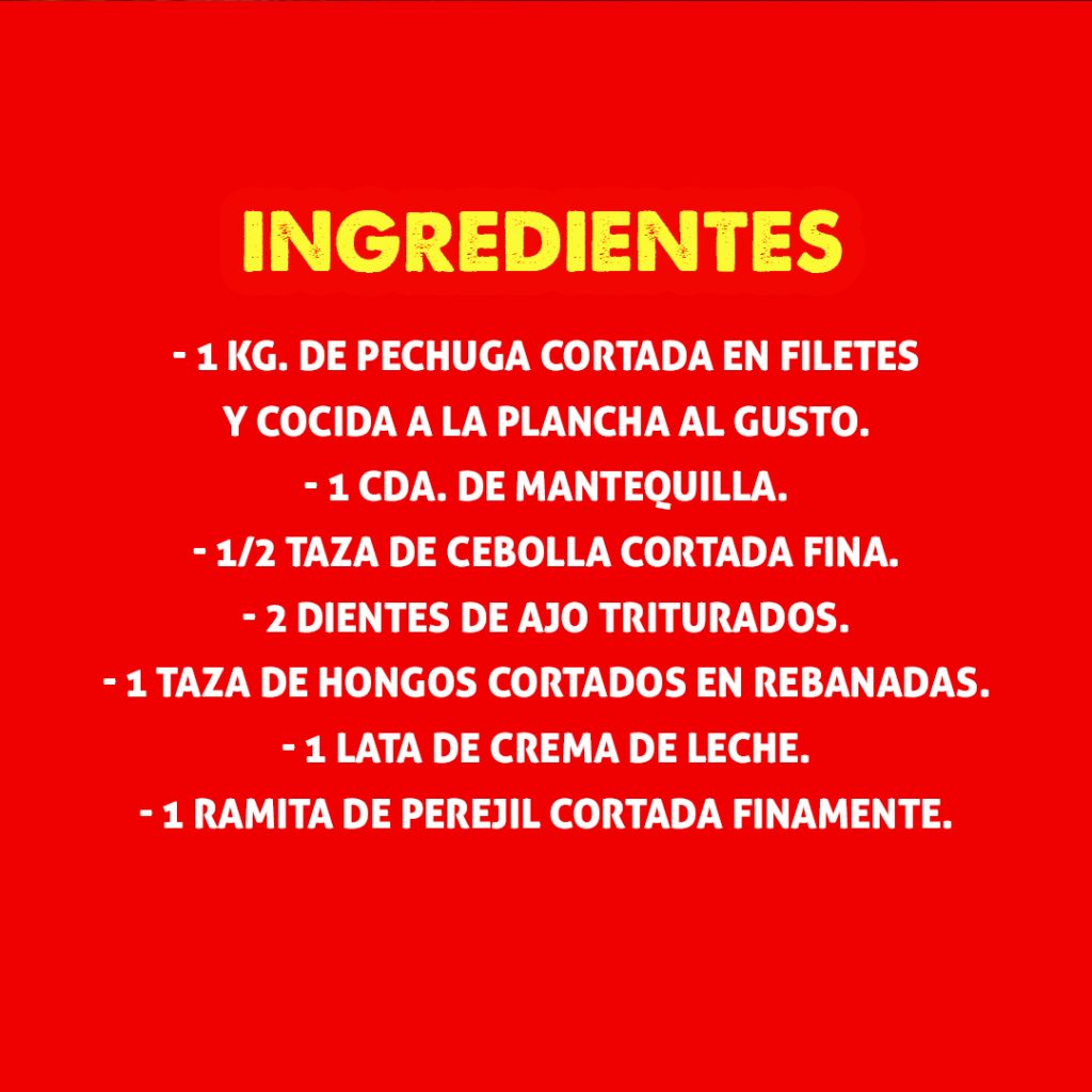 Ingredientes para Pollo en Salsa de Hongos - Imagen con los ingredientes necesarios dispuestos sobre una mesa.