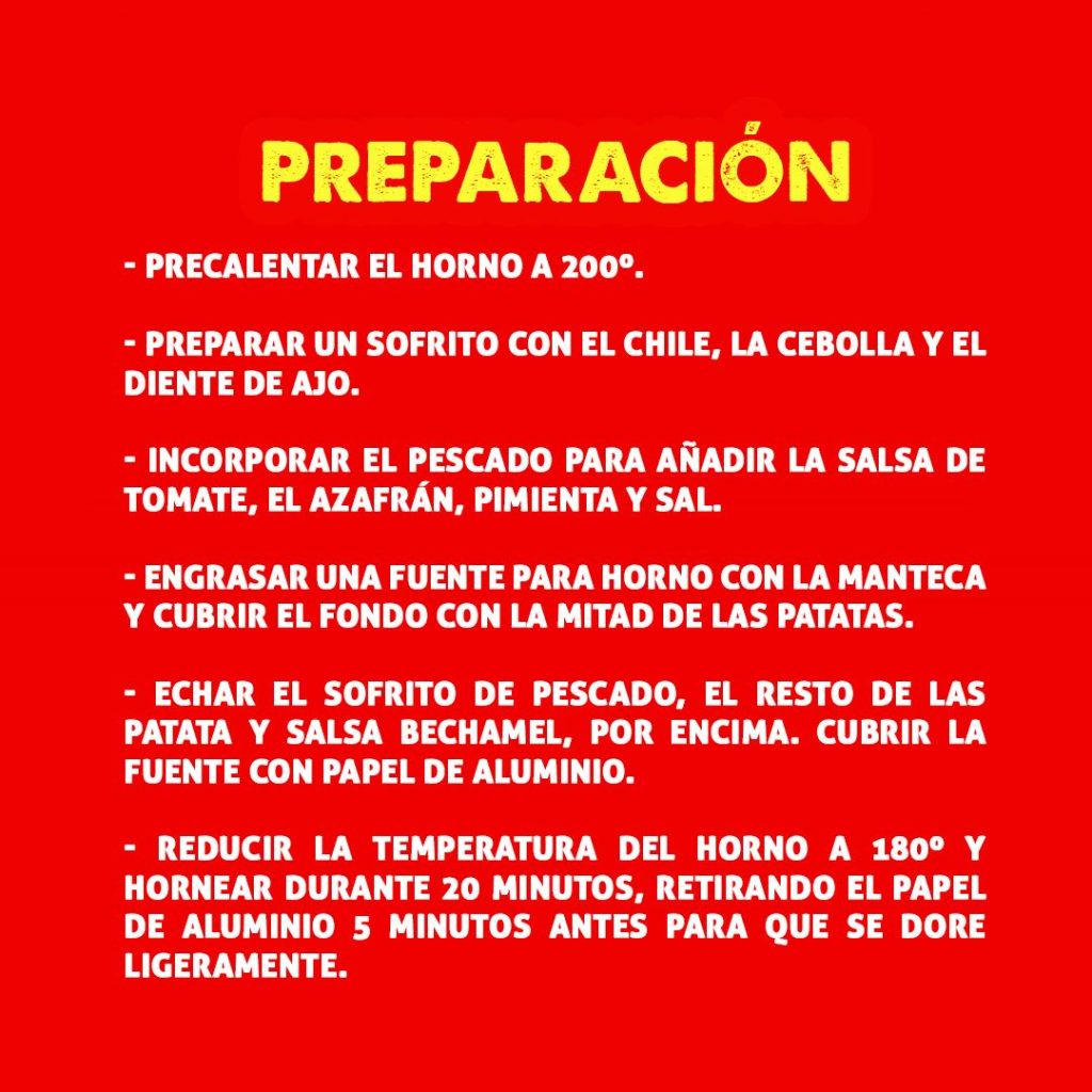 Proceso de preparación del Pastel de Pescado, mostrando la mezcla de pescado y los pasos para hornear.