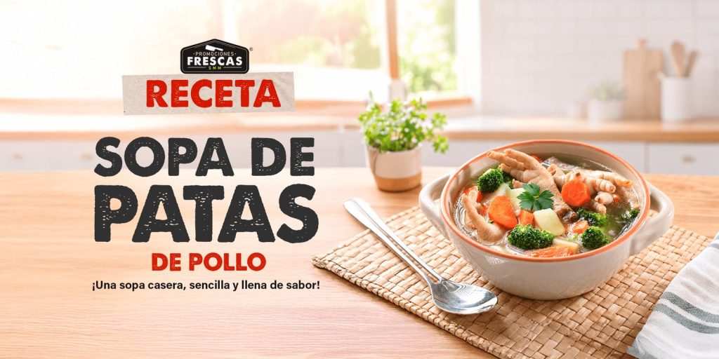 Sopa de patas de pollo servida