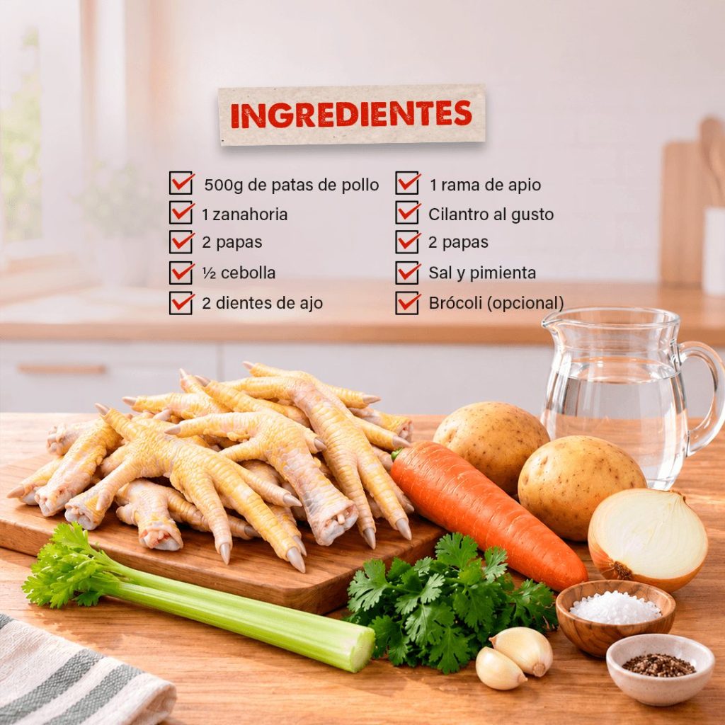 Ingredientes de la sopa de patas de pollo